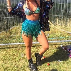 Elsie and Fred blue la bamba fringe sequin shorts